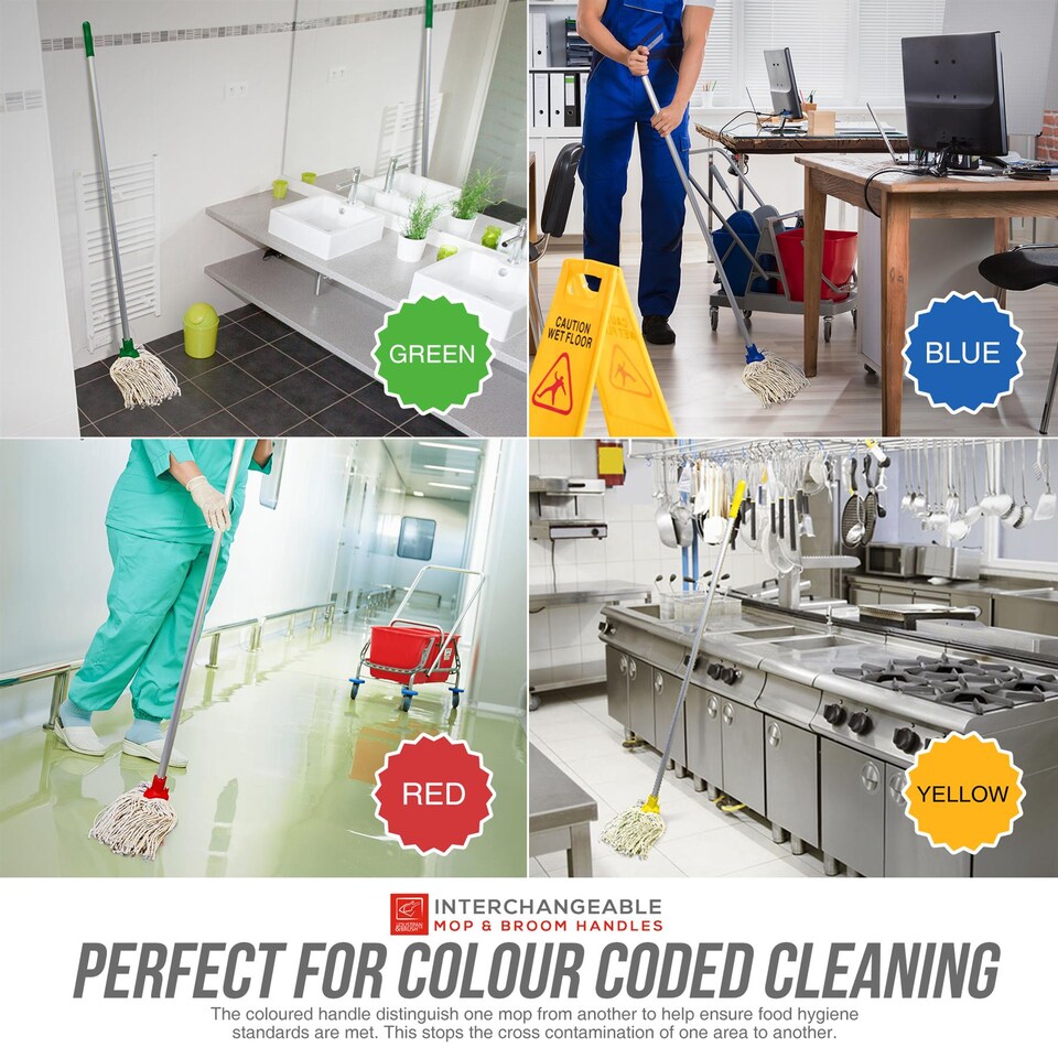 image 1 of Colour-Coded Aluminium Mop & Broom Handle 120cm Universal Screw Fit