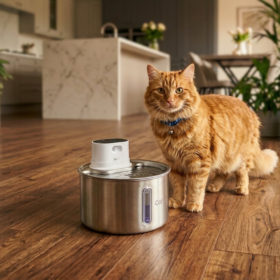 image 1 of Cat Mate 2.2 Litre Stainless Steel Cordless Cat Water Fountain | Silver