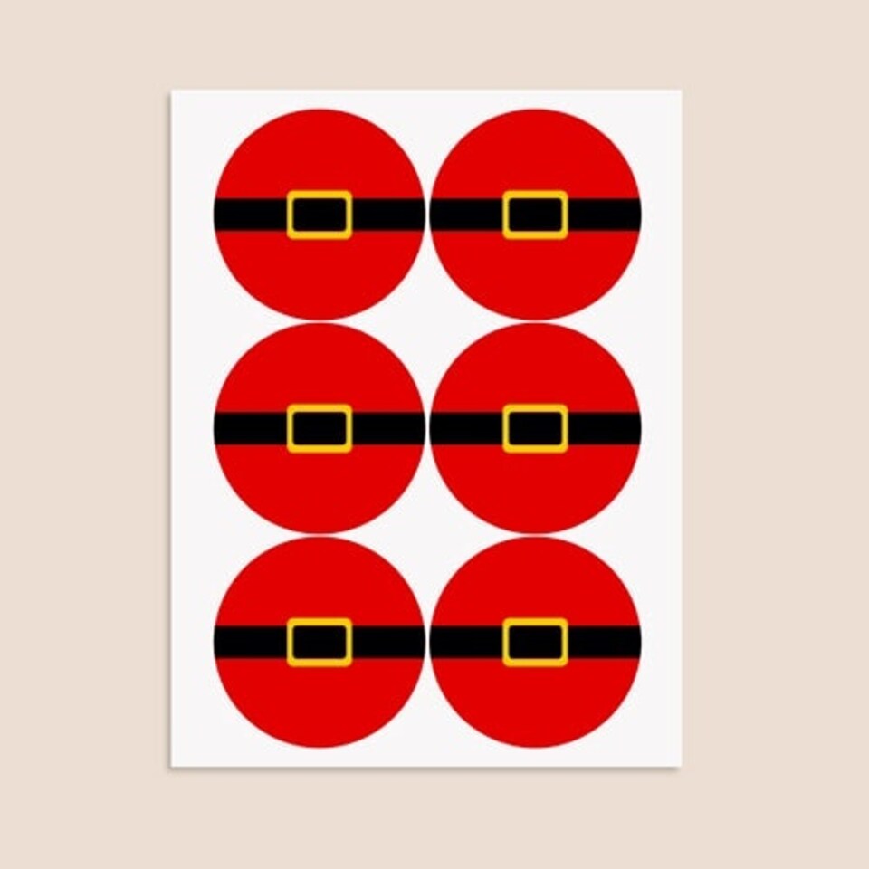 image 1 of Christmas Santa Belt Round Stickers 88mm - Sheet of 6