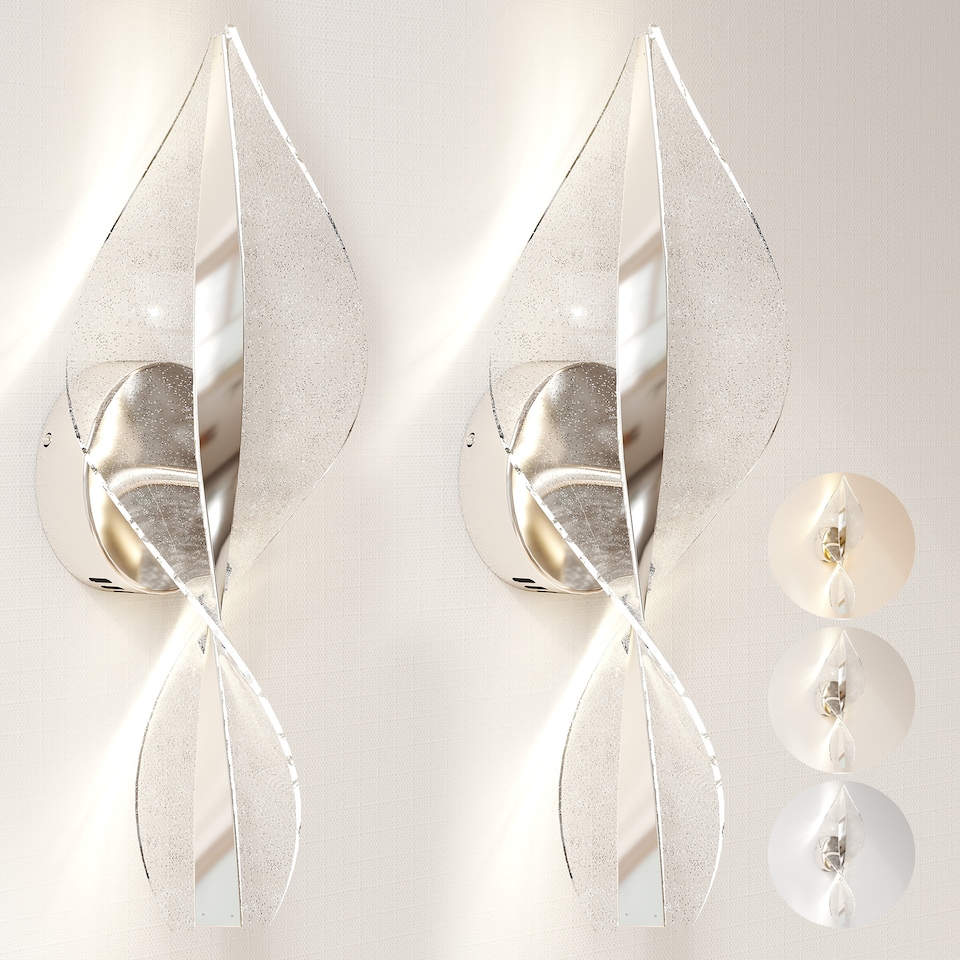 image 1 of HOMCOM Led Wall Lamp 2 Pack, 13W Modern Indoor Spiral Wall Light, Colour Temperature Adjustable 3000K4000K6500K, for Bedroom, Living Room, Hallway, Stairs, Silver Tone