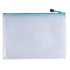 Pack of 12 A4 Light Blue PVC Mesh Zip Bags