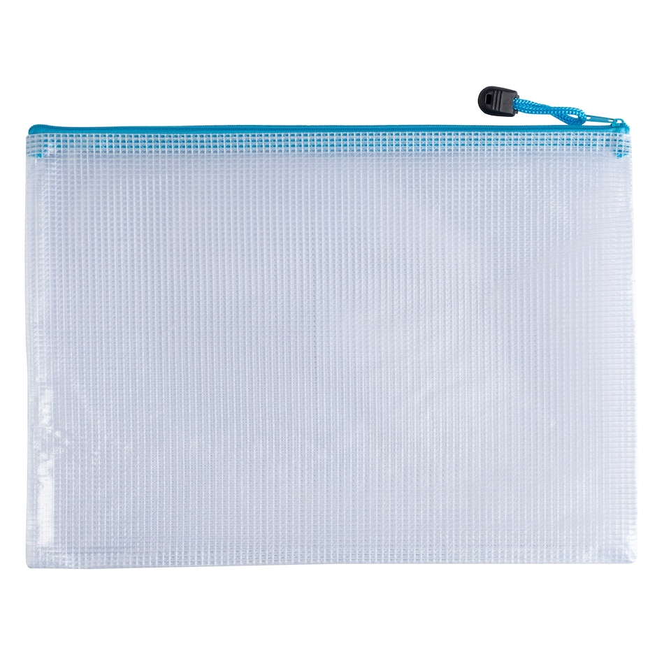 image 1 of Pack of 12 A4 Light Blue PVC Mesh Zip Bags
