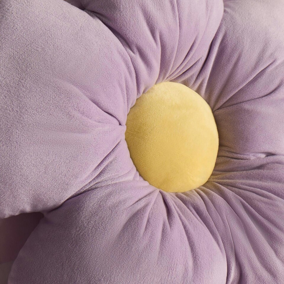 image 1 of OHS Flower Shaped Plump Filled Scatter Cushion, 40x40cm - Lilac/Yellow