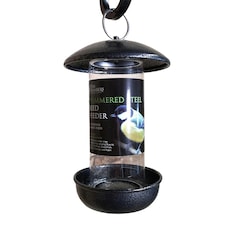 Tom Chambers 2 Port Garden Wild Bird Hanging Hammered Steel Black and Silver Seed Feeder