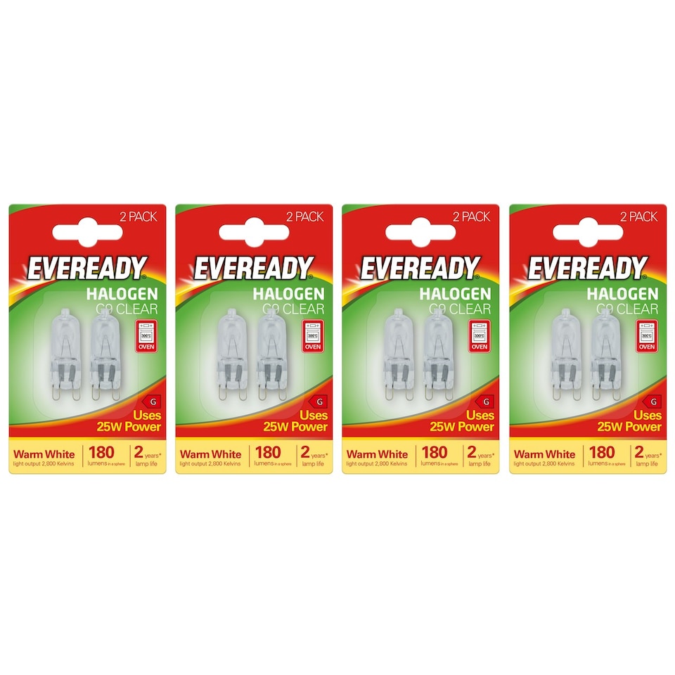 image 1 of Eveready Halogen G9 Capsule 180lm 25W 2800K (Warm White) Light Bulb - Pack of 8