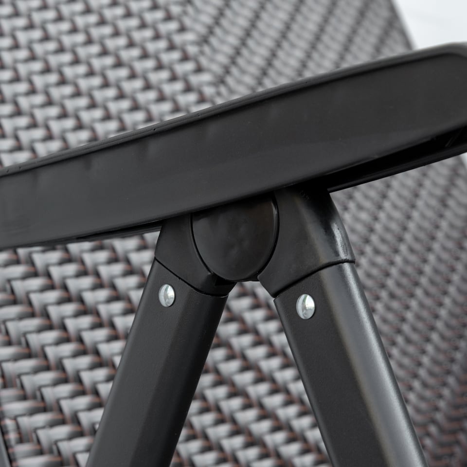 image 1 of Outsunny Set of 2 Outdoor Wicker Folding Chairs, Patio PE Rattan Dining Armrests Chair set with 7 Levels Adjustable Backrest, for Outdoors, Camping, Brown