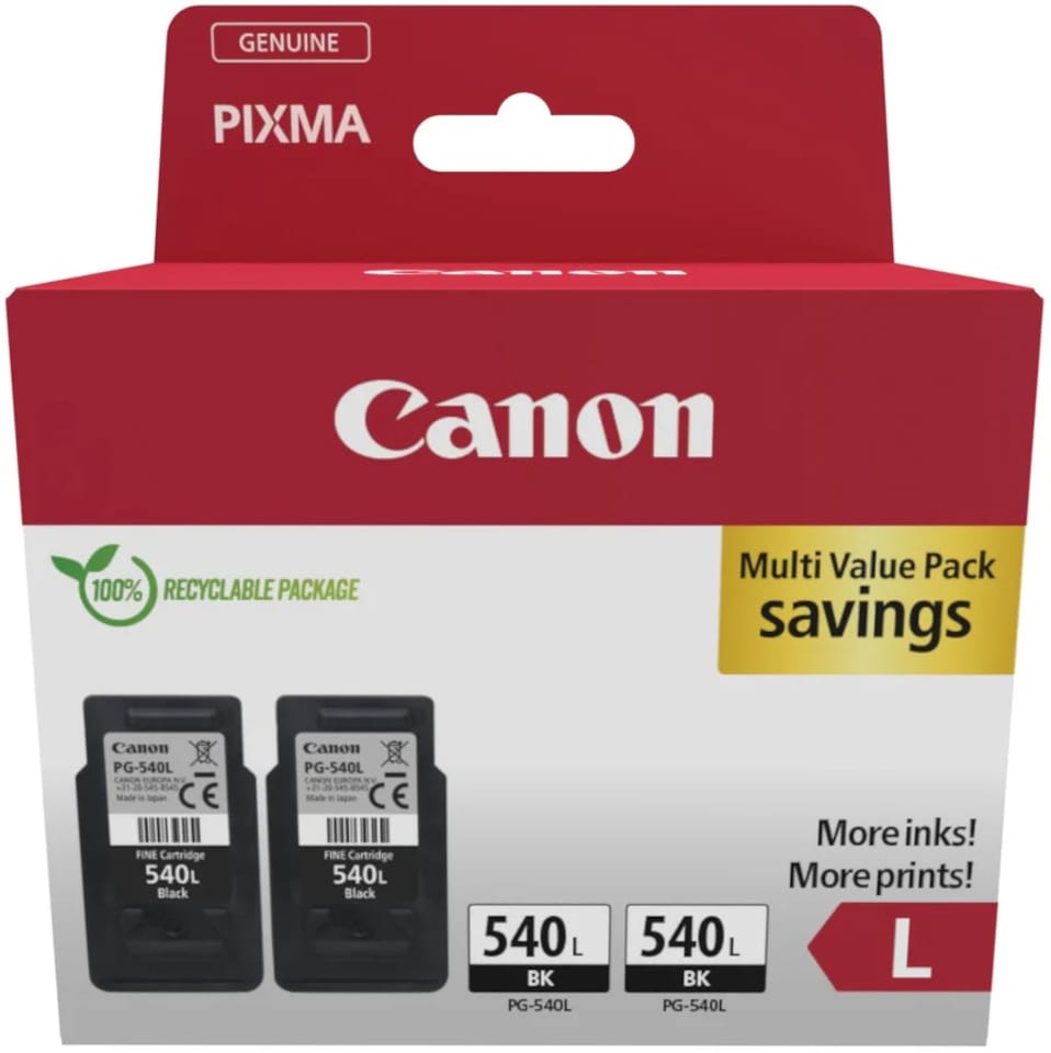 image 1 of 2x Canon PG540L Black Ink Cartridges | Black | 2x Refilled Canon PG540L Black Ink Cartridges | L | 2