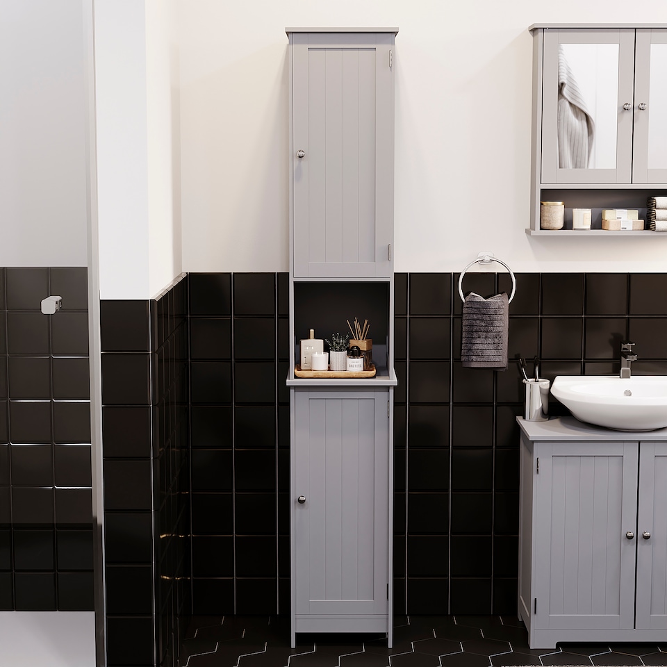 image 1 of Bath Vida Priano 2 Door Tall Bathroom Freestanding Storage Cabinet, Grey
