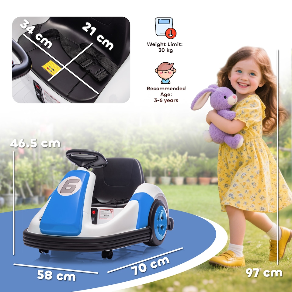 image 1 of AIYAPLAY Kids Bumper Car with 360-Degree Rotation Spin, Safety Belt, Blue