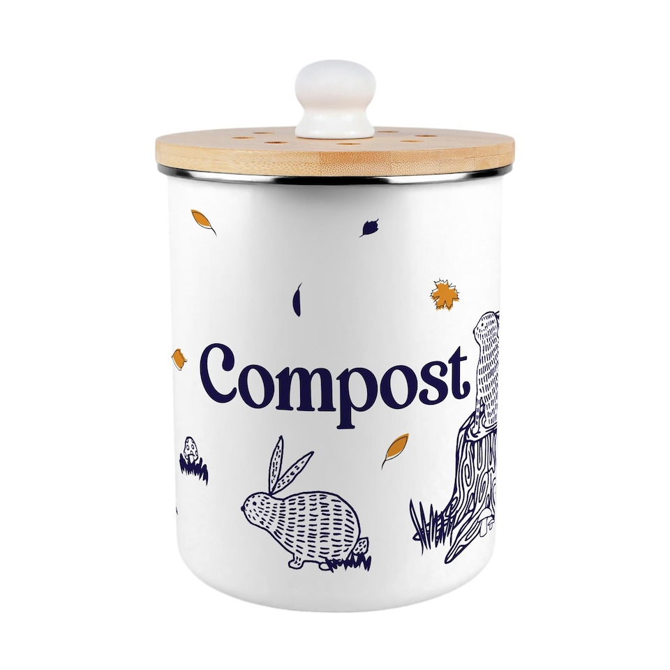 image 1 of Woodland Rabbits Compost Caddy - Metal 2L Decorative Kitchen Food Waste Bin