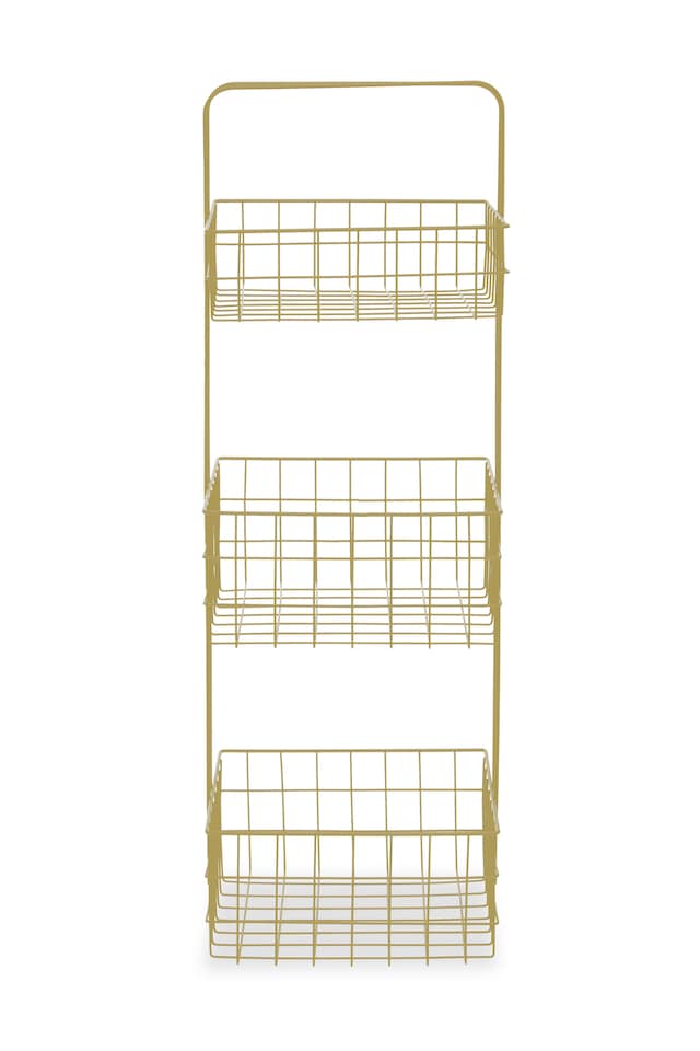 image 1 of Orsina 3 Tier Gold Finish Storage Caddy With Grid Shelves, Storage Stand, Rectangular Organiser With Basket Tiers