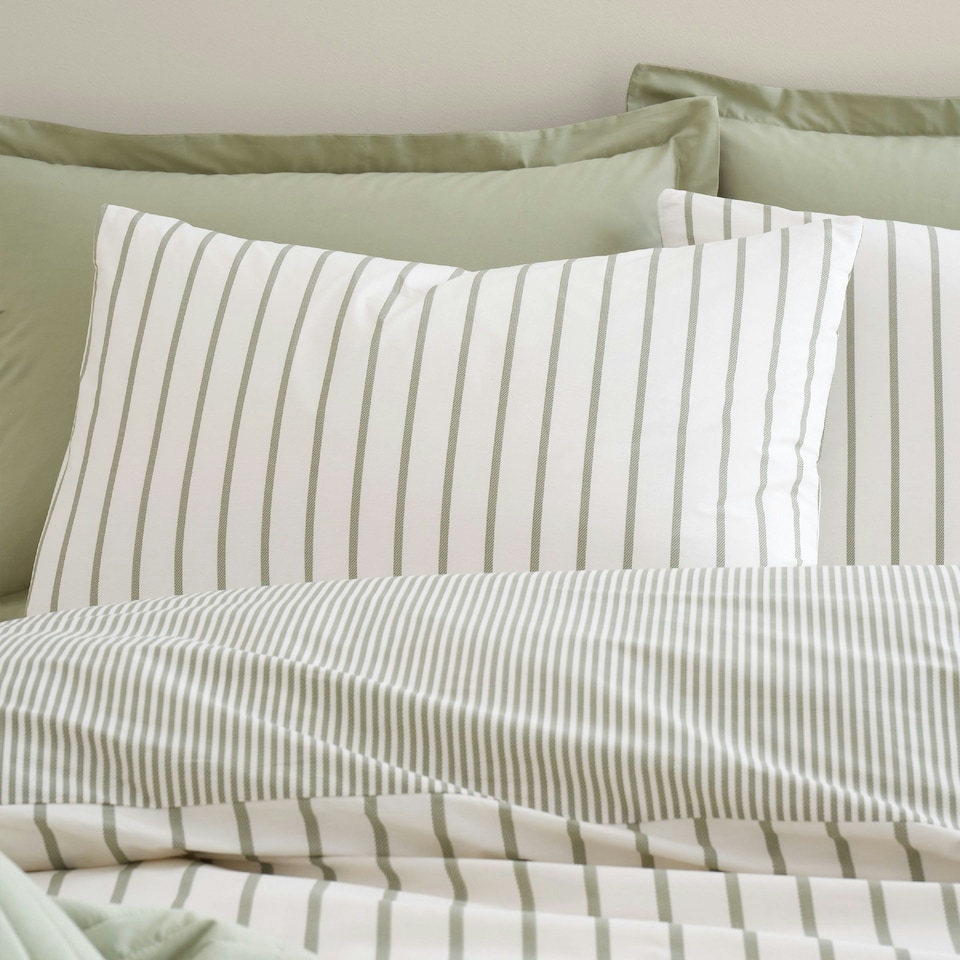 image 1 of Bianca Hampton Stripe 200 Thread Count Cotton Reversible Duvet Cover Set Green | Green | King