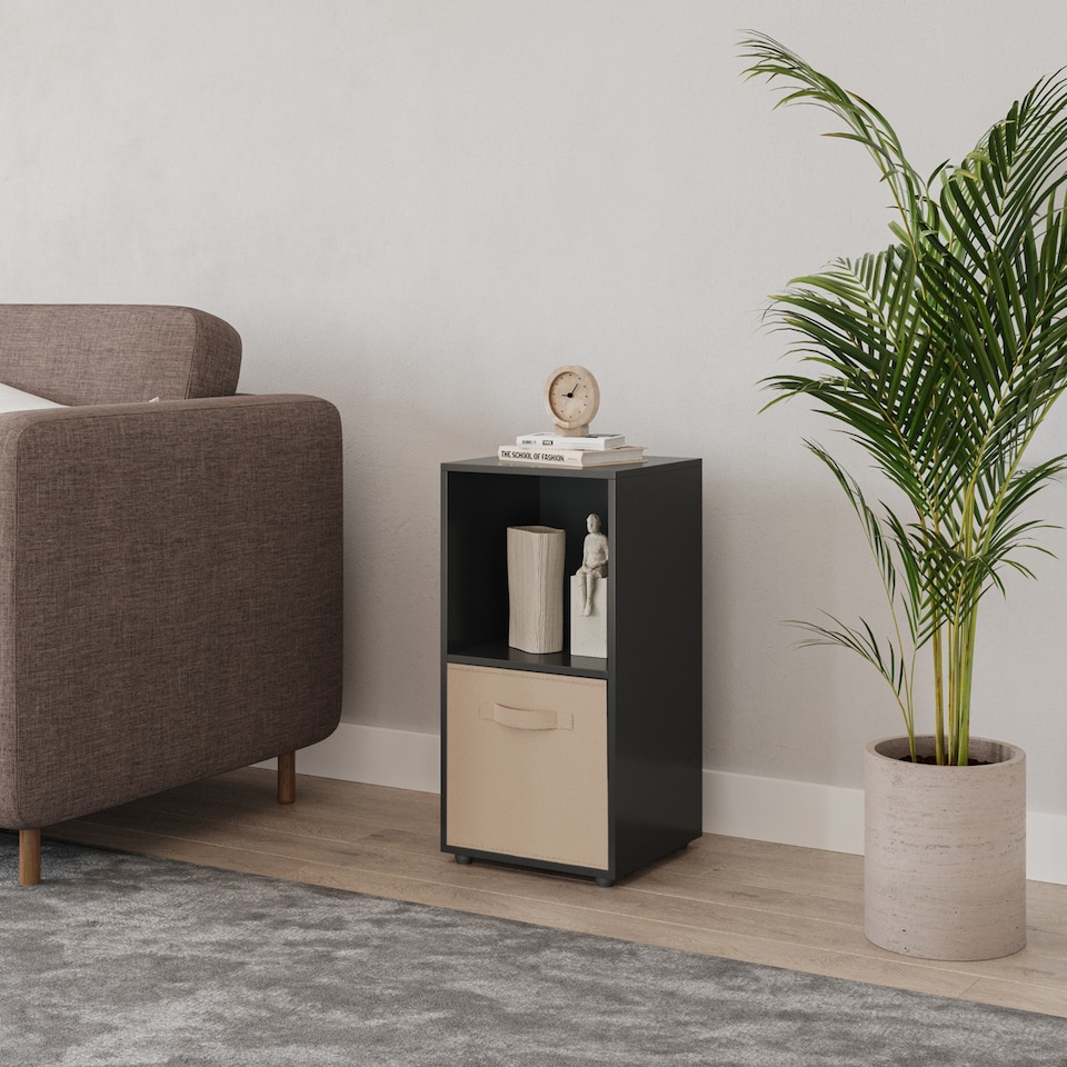 image 1 of 2-Cube Shelving Unit With Inserts | Black | Black & Beige | 1