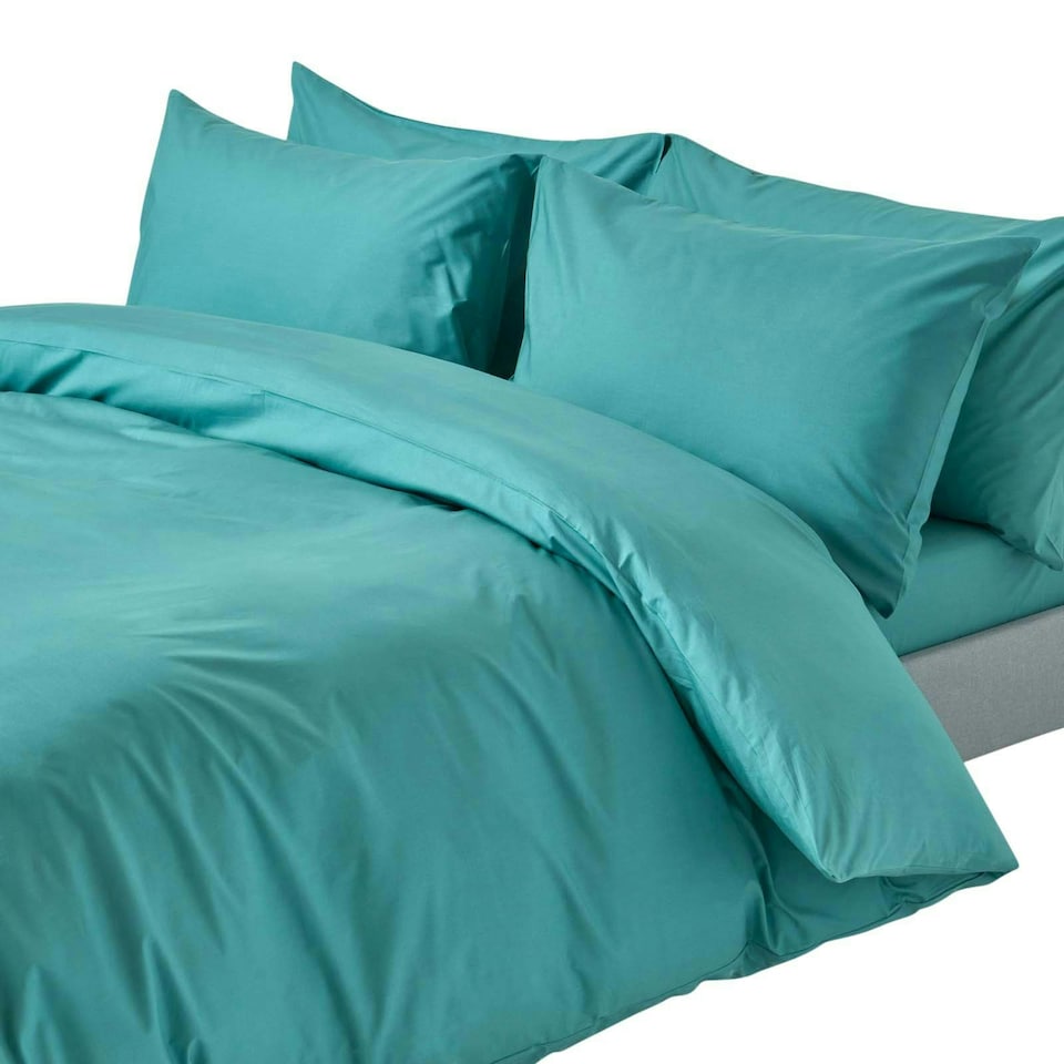 image 1 of Homescapes Teal Cotton Duvet Cover Set - 200 Thread Count - Single N/A | Single