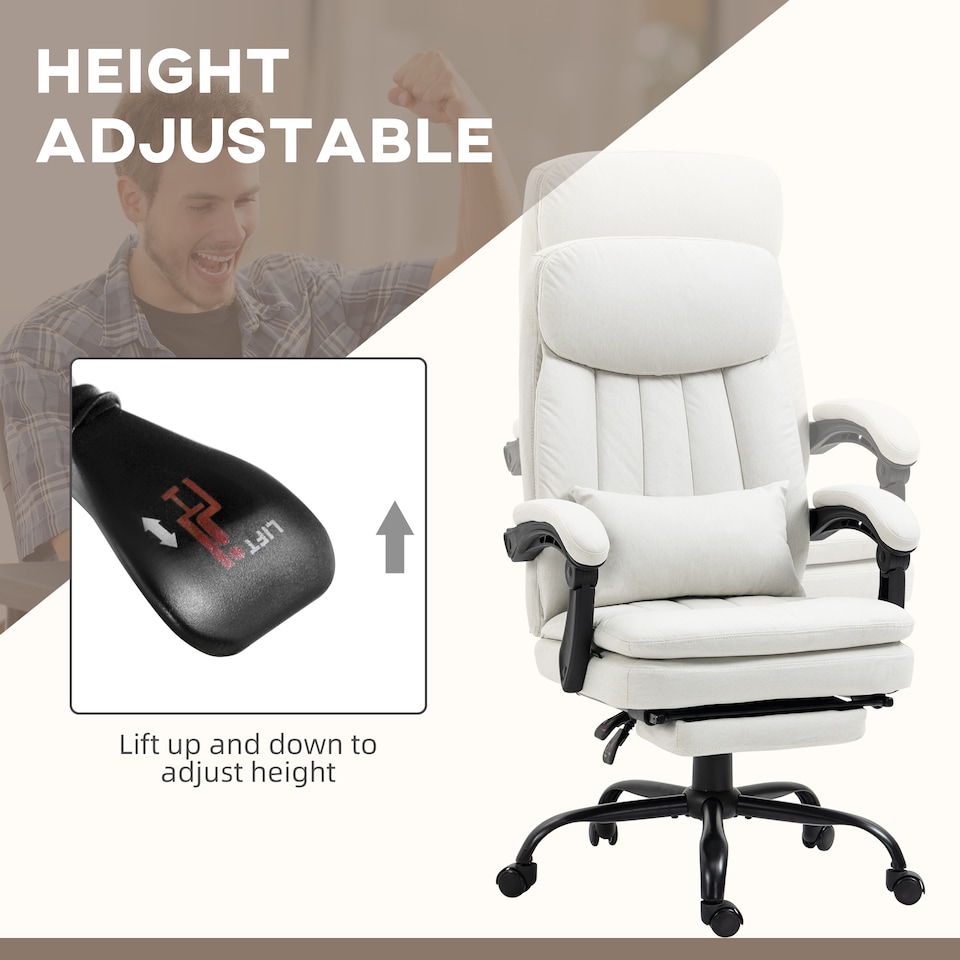 image 1 of Vinsetto Office Chair, Ergonomic Desk Chair with 6-Point Vibration Massage and Lumbar Heating, Computer Chair with Lumbar Support Pillow, 155 Reclining Back and Footrest, Cream White