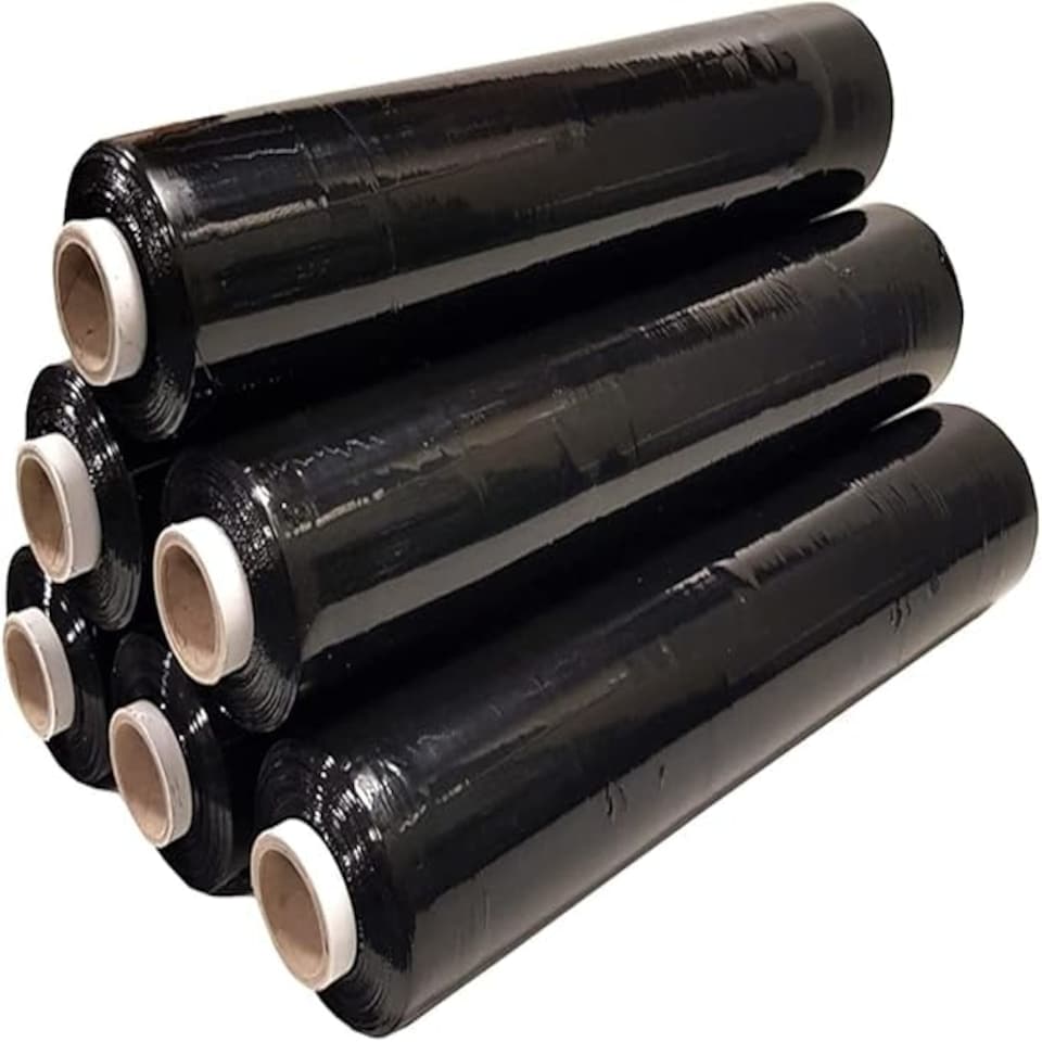 image 1 of 6 rolls, 400mm x 250m, Black pallet wrap, Ideal for moving/storage.
