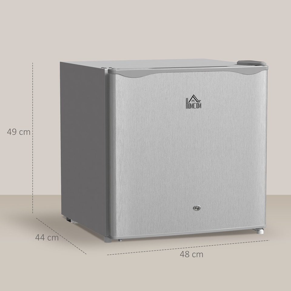 image 1 of HOMCOM 46 Litre Table Top Mini Fridge with Lock, Small Fridge with Ice Box, Reversible Door, Adjustable Temperature and Legs for Bedroom, Home, Office, Grey