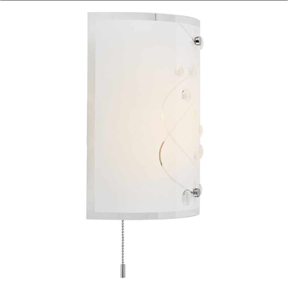 image 1 of Contemporary White Glass and Clear Glass Beaded Wall Light with Pull Switch | White