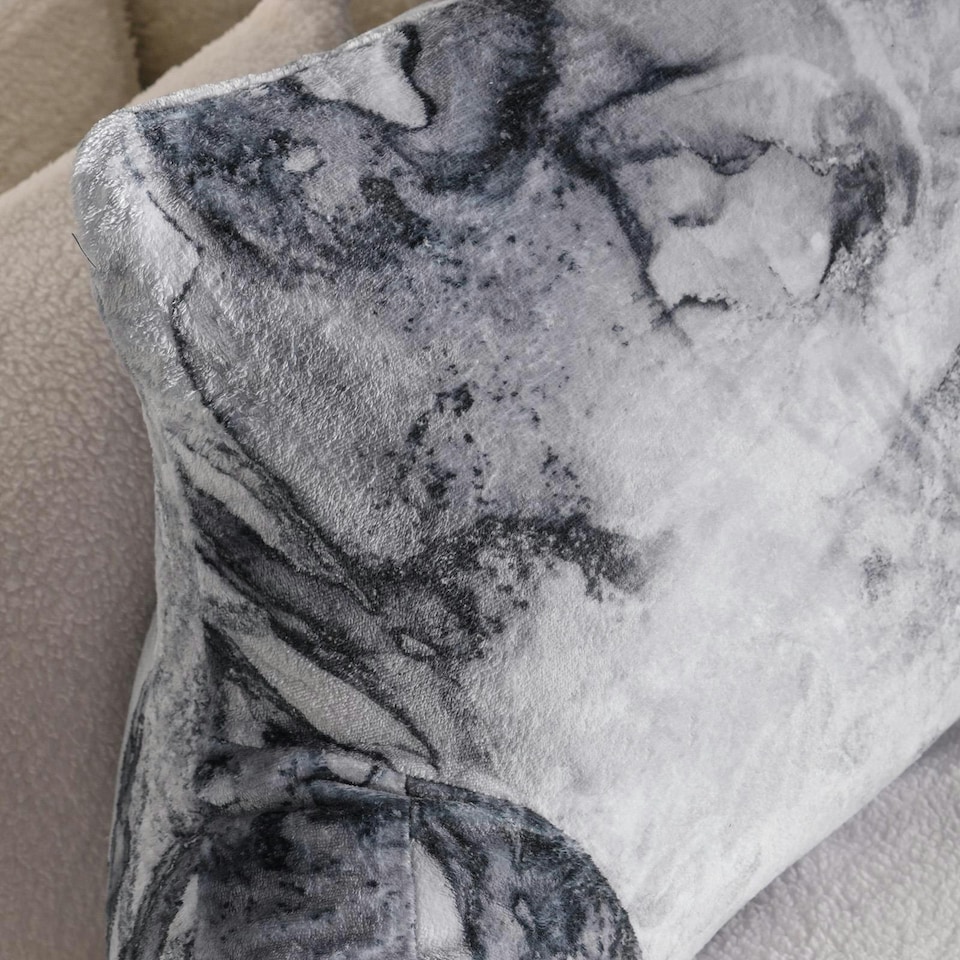 image 1 of OHS Marble Print Fleece Bed Reading Cuddle Cushion, 65x40cm - Grey