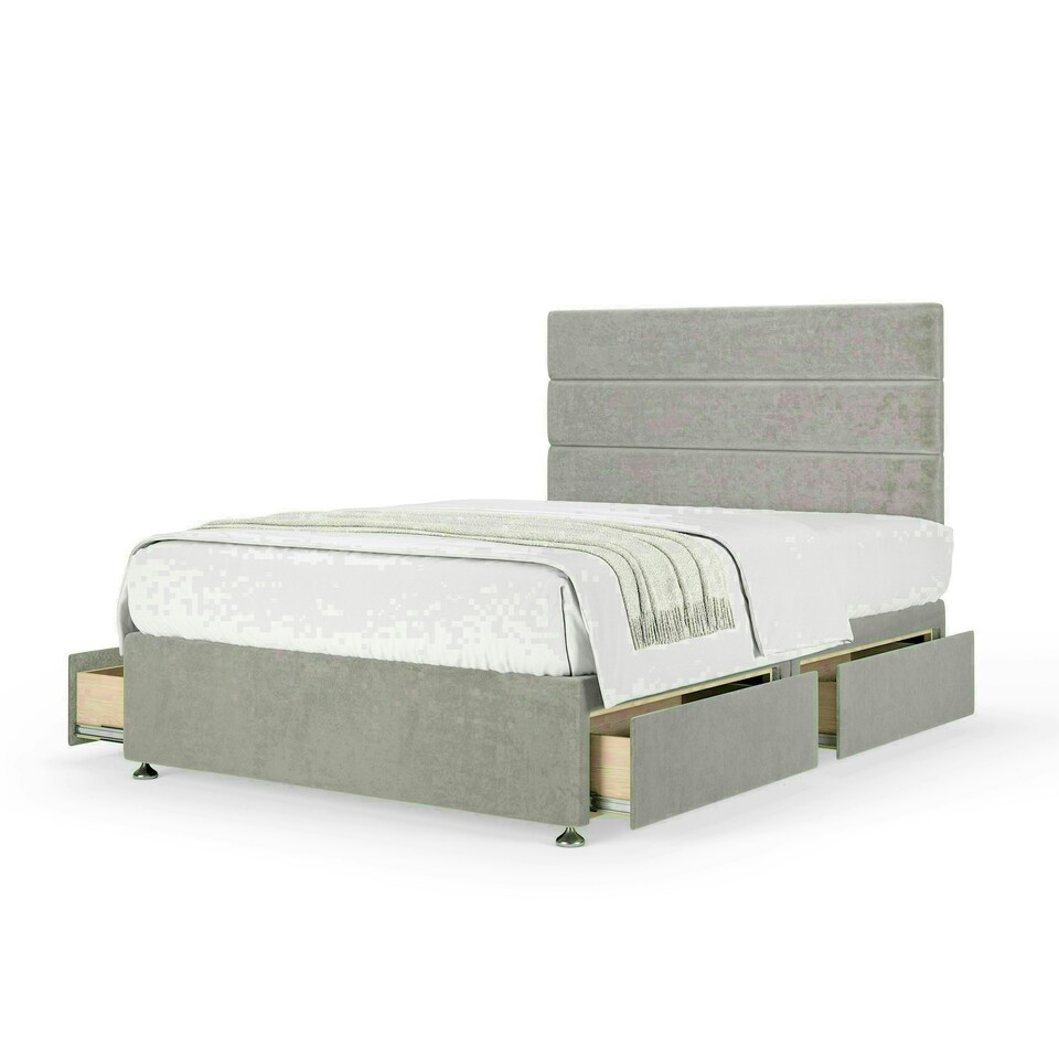 Seal Grey Naples Velvet 4 Drawer Divan Base and Milan Headboard King Size