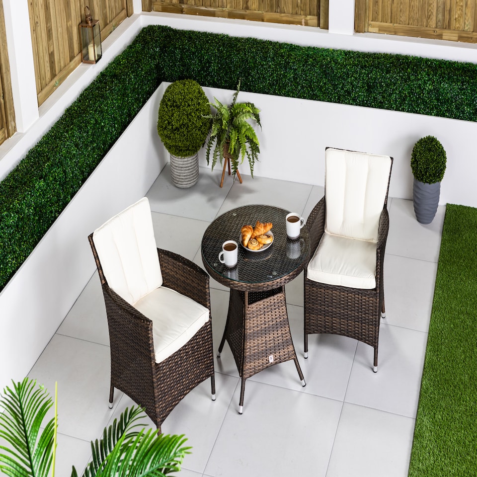 image 1 of Savannah Round Rattan Garden Bistro Table and Chairs Set 2 Seater | Brown | Brown