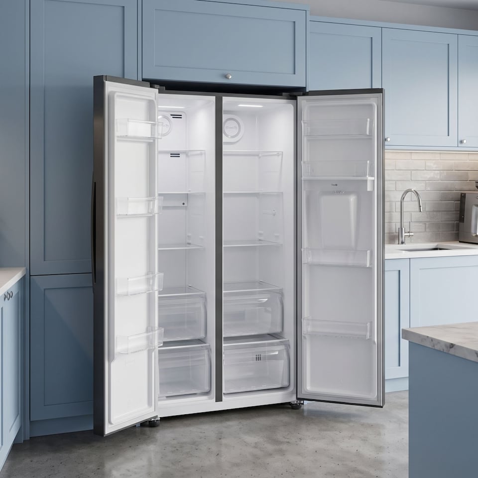 image 1 of HYE 529 Litre No Frost American Fridge Freezer with Non-Plumbed Water Dispenser, 91cm, Black - RF01AMWD532B01