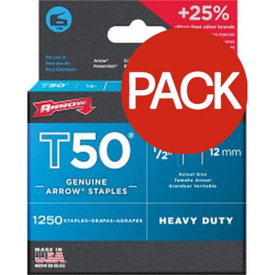 Arrow T50 Staples (Pack Of 1250) - Silver - 12mm