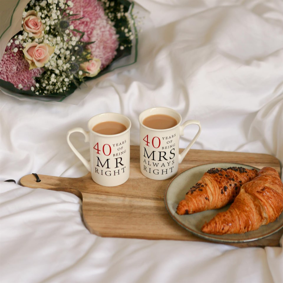 image 1 of Nicola Spring 2pc 40th Anniversary New Bone China Mug Set - 300ml