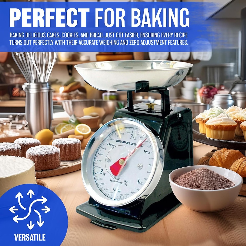 image 1 of 3kg Traditional Weighing Kitchen Scale Bowl Retro Scales Baking Black