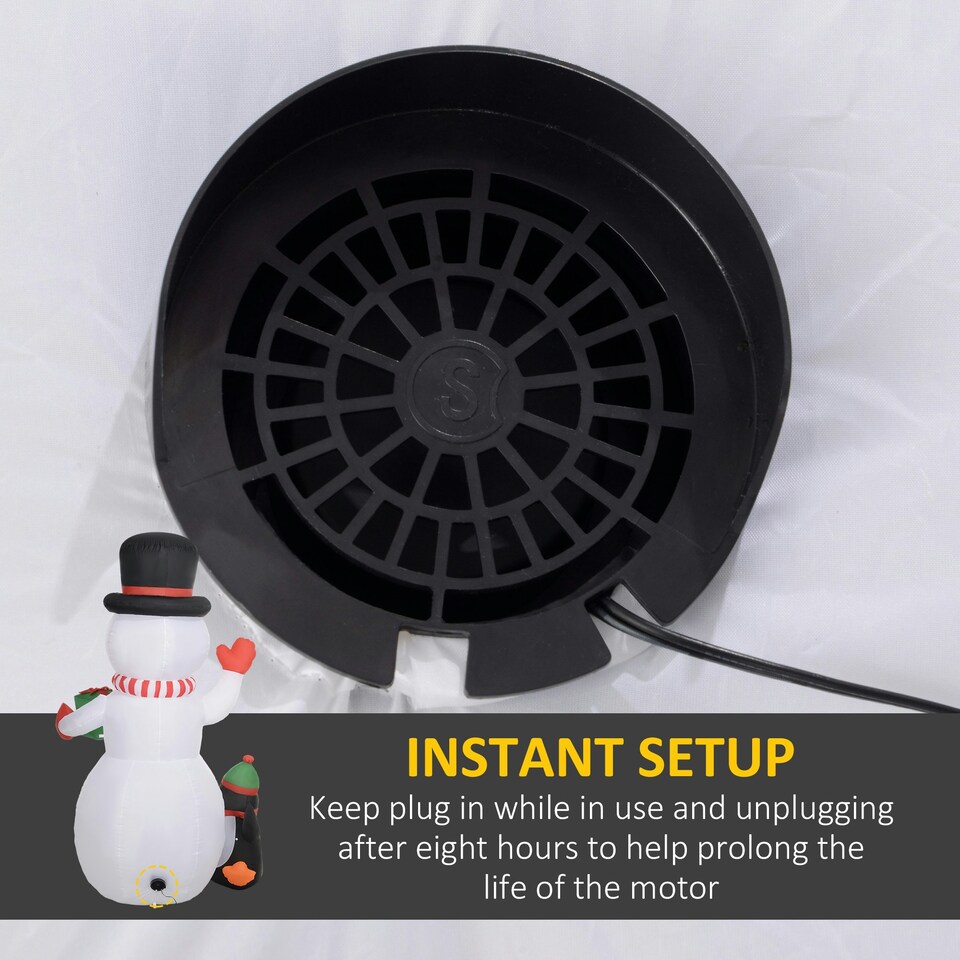 image 1 of Outsunny 8FT Inflatable Snowman Holding Gift Box w/ Penguin and LED Lights