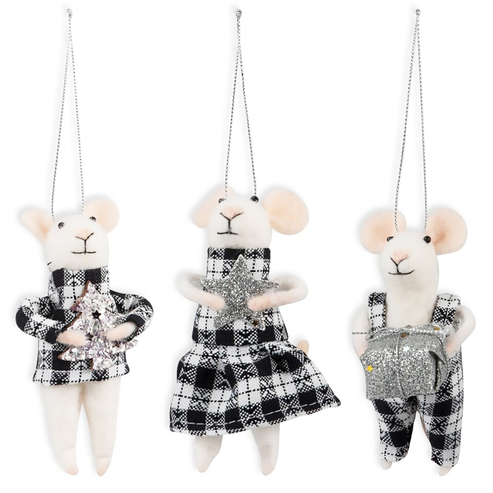 image 1 of Trimits Needle Felting Kit Christmas Mice - Tartan Trio, Festive Craft Kit, Homemade Christmas Decorations