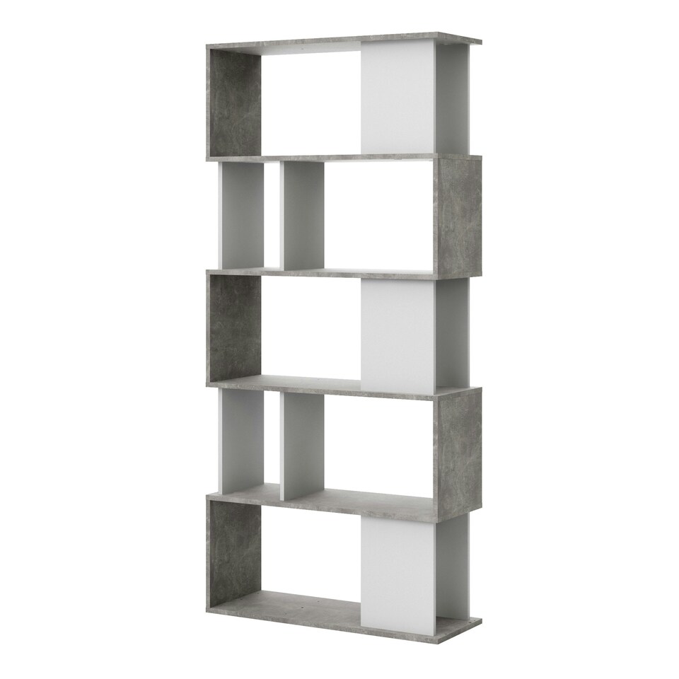 image 1 of Maze Open Bookcase 4 Shelves in Concrete and White