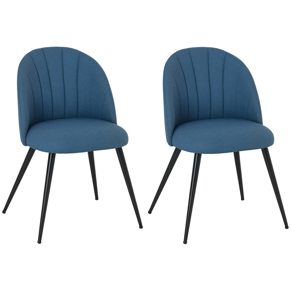 image 1 of HOMCOM Set of 2 Dining Chairs with Shell Backrest and Padded Seat Grey Blue