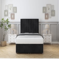 Sloomy Langston Black Naples Ottoman Bed Base With 54" Floor Standing Headboard 4'6 Double | Black | Black | Double | 1