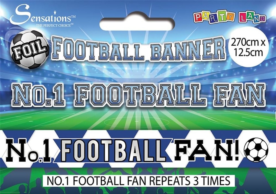 image 1 of "No 1 FOOTBALL FAN!" 2.7m Blue and White Football Banner | Multi