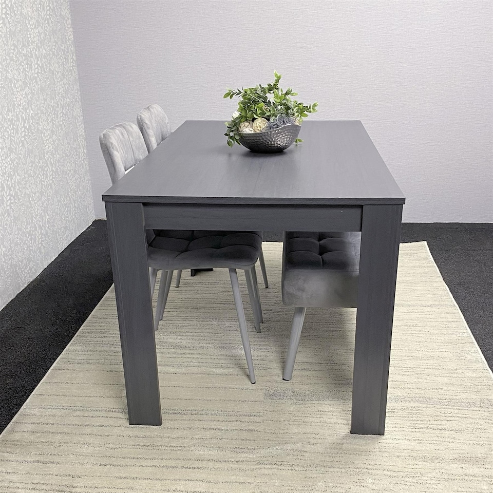 image 1 of Dark Grey Dining Table Set with 2 Velvet Chairs and Bench
