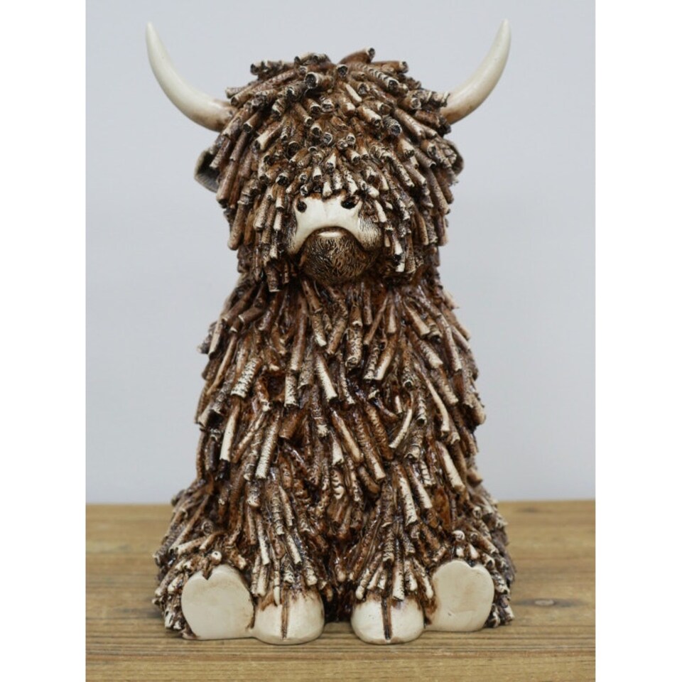 image 1 of Highland Cow Twig Sitting Ornament 25cm Brown