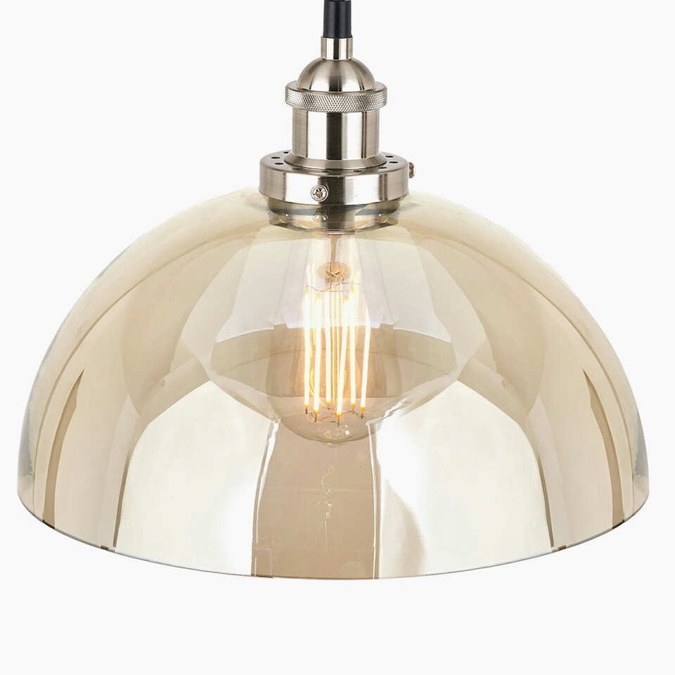 image 1 of Antique Silver Metal and Smoked Glass Dome Pendant Cream | W30xD30xH120cm