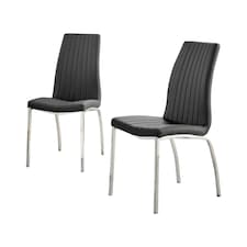 Furniturebox 2x Isco Faux Leather Upholstered Black Chrome Dining Chairs