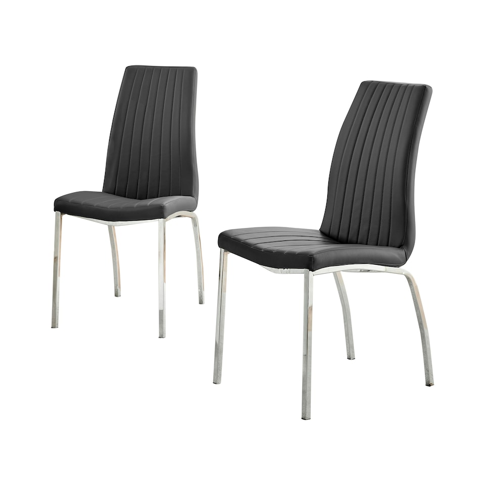image 1 of Furniturebox 2x Isco Faux Leather Upholstered Black Chrome Dining Chairs