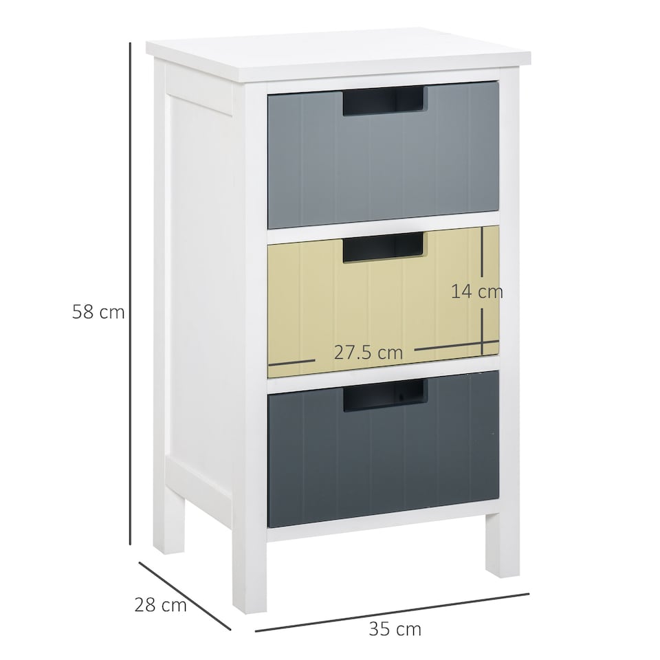 image 1 of HOMCOM 3 Drawer Storage Tower, Dresser Chest with Wood Top, Organiser Unit for Closets Bedroom Nursery Room Hallway