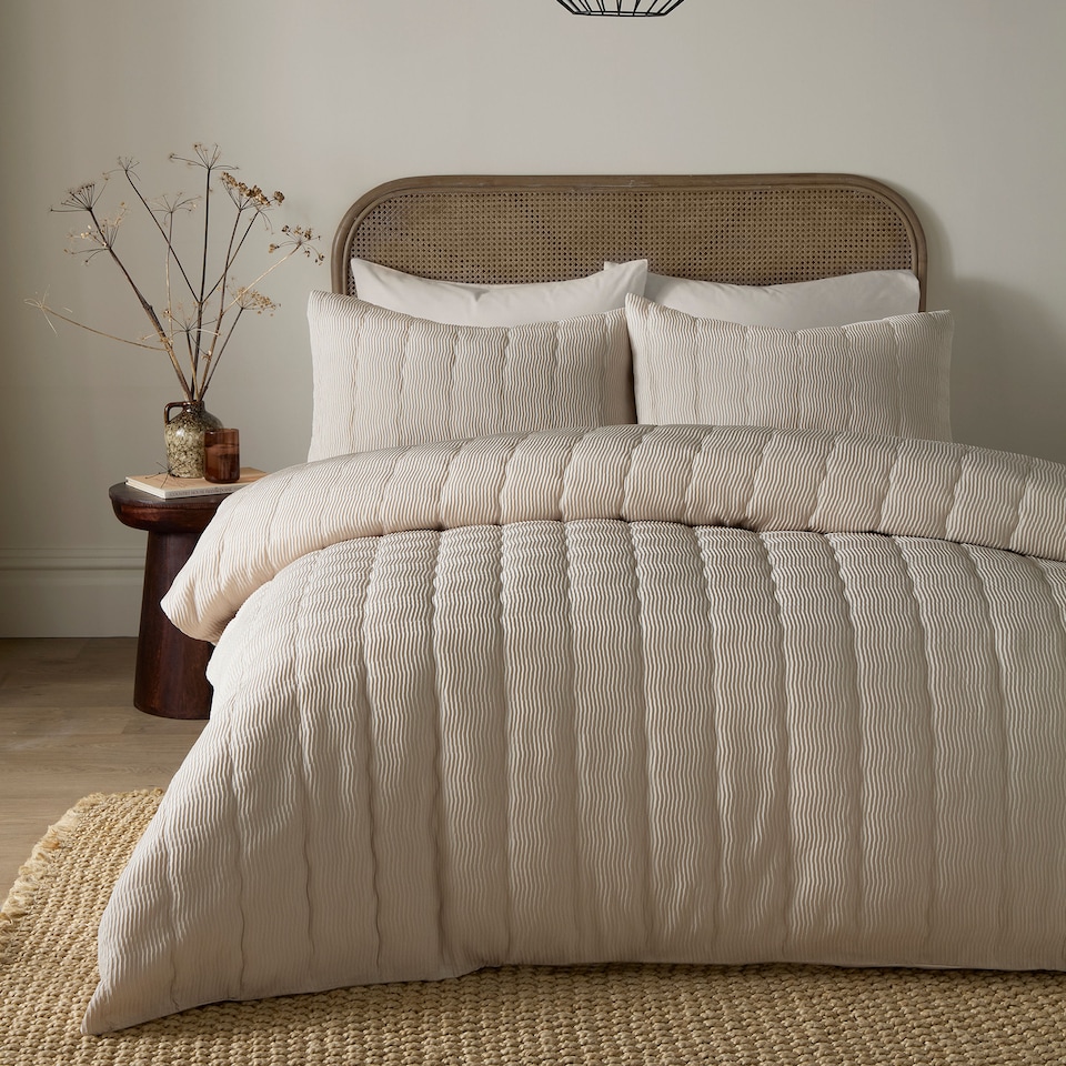 image 1 of Serene Crinkle Wave Duvet Cover Set Natural