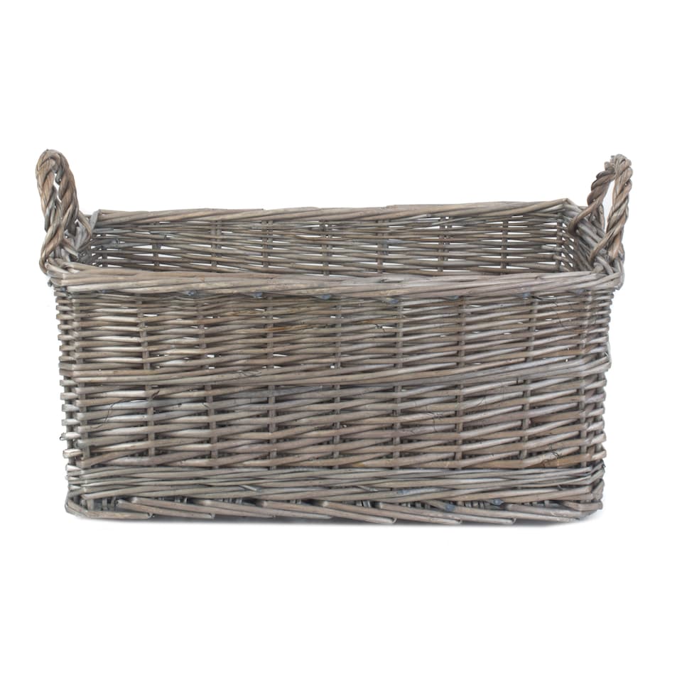image 1 of Small Shallow Antique Wash Storage Basket | Brown | Brown