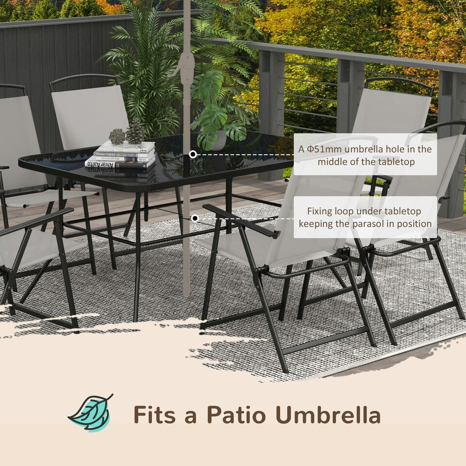 image 1 of Outsunny 7 Pieces Garden Table and Chairs with Tempered Glass Top Grey