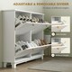 image 4 of HOMCOM Narrow Shoe Cabinet with 4 Flip Drawers Adjustable Shelves White | Gold | 119.5W x 23.5D x 87H cm