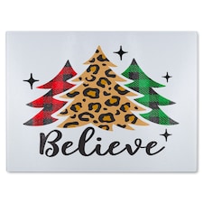 Christmas Trees With Leopard Print Dining Glass Chopping Board | Multi