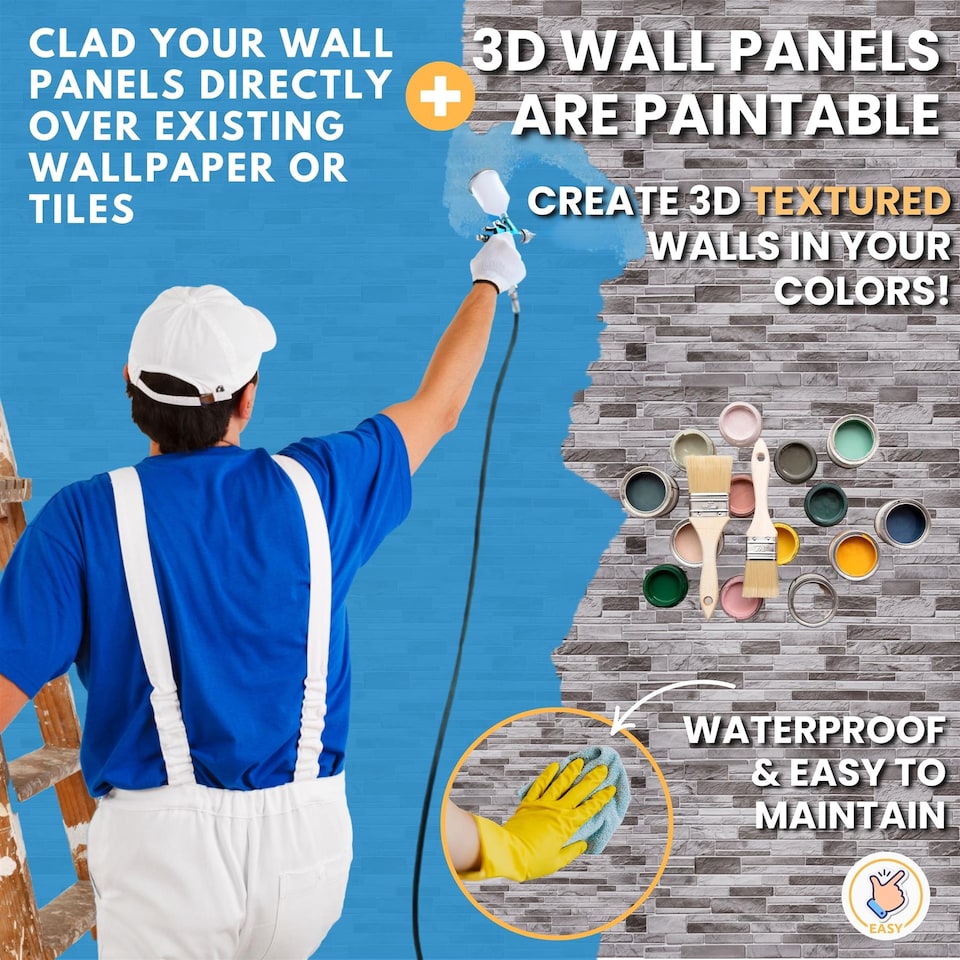 image 1 of NOVECRAFTO Brick Effect 3D Wall Panels (96cm x 48cm) DIY Decorative PVC Plastic Cladding Panels