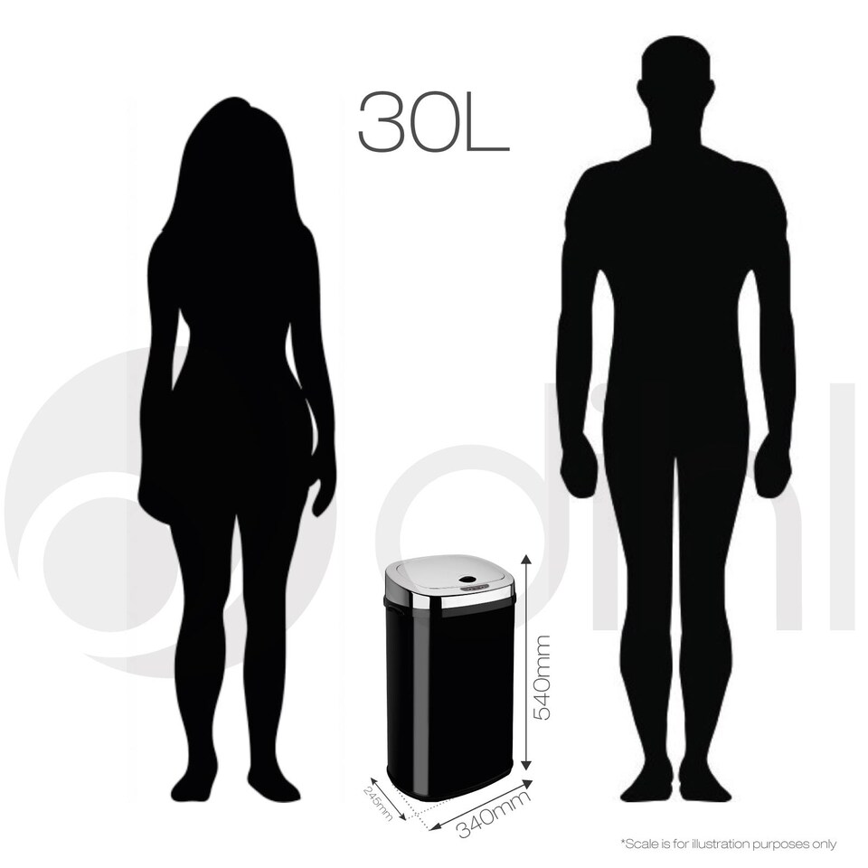 image 1 of Dihl 42L Onyx Black with Black Lid Stainless Steel Auto Touchless Hands-free Sensor Kitchen Waste Dust Bin Automatic Motor