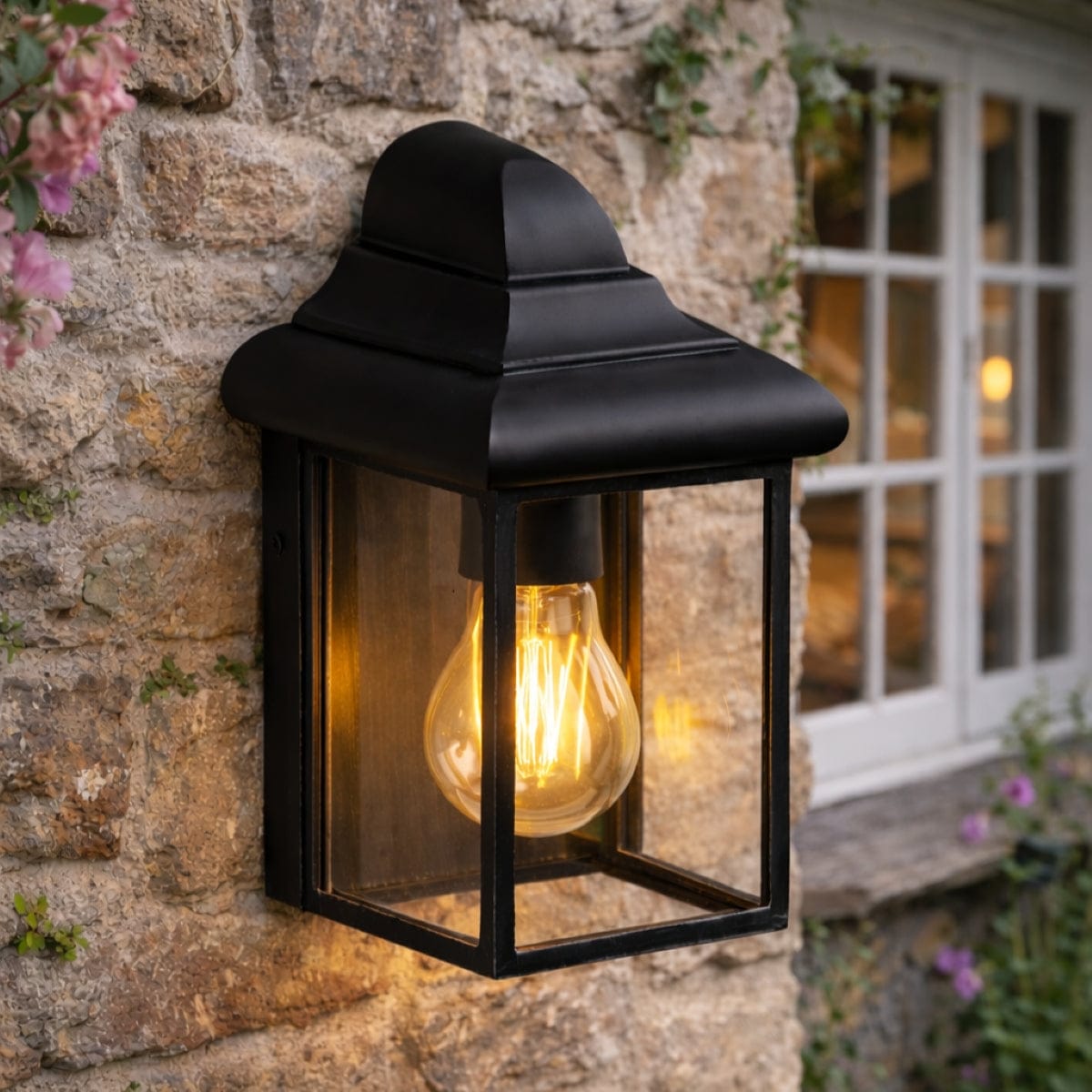 CGC CAMILA Black Outdoor Wall Lantern Clear Diffuser E27 Black Black Height: 22.5 cm, Width: 14.5 cm, Depth: 11.5 cm