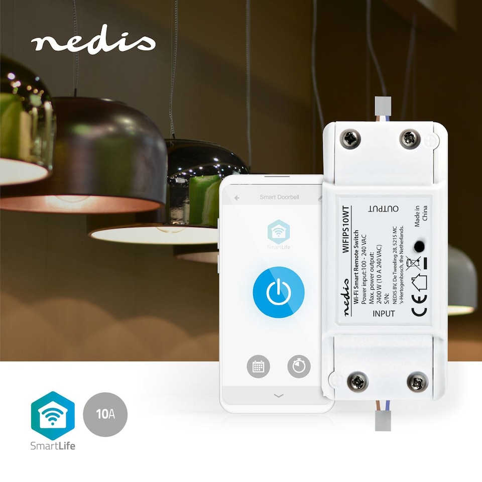 image 1 of Nedis SmartLife Wi-Fi Rewireable In-Line Mains Smart Switch, 10A, Ideal for Automation/Breaker/Remote Control via App